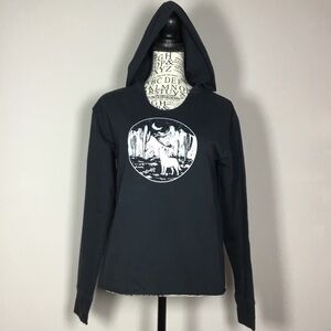 Cotton blend black hoody wolf coyote moon cactus prairie print western Cowgirl M